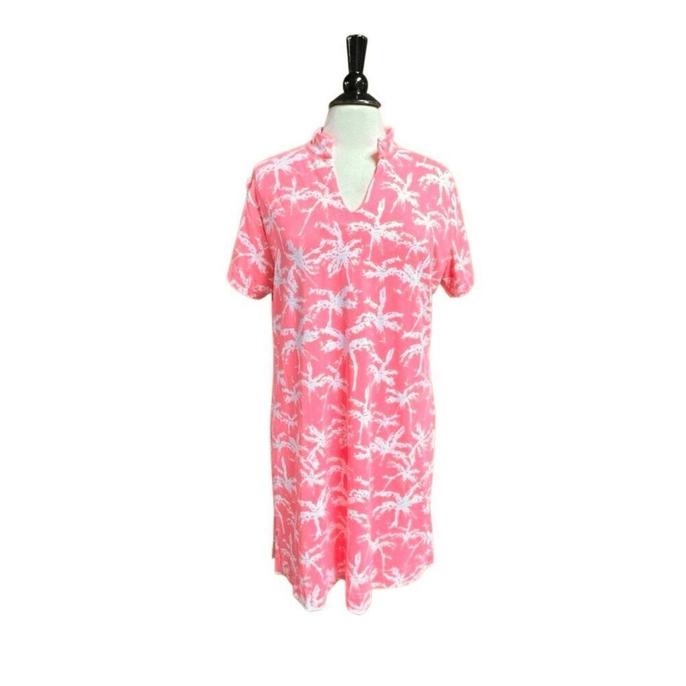 Lulu B Women’s Pink & White Palm Tree Short Sleeve Dress Sz XL